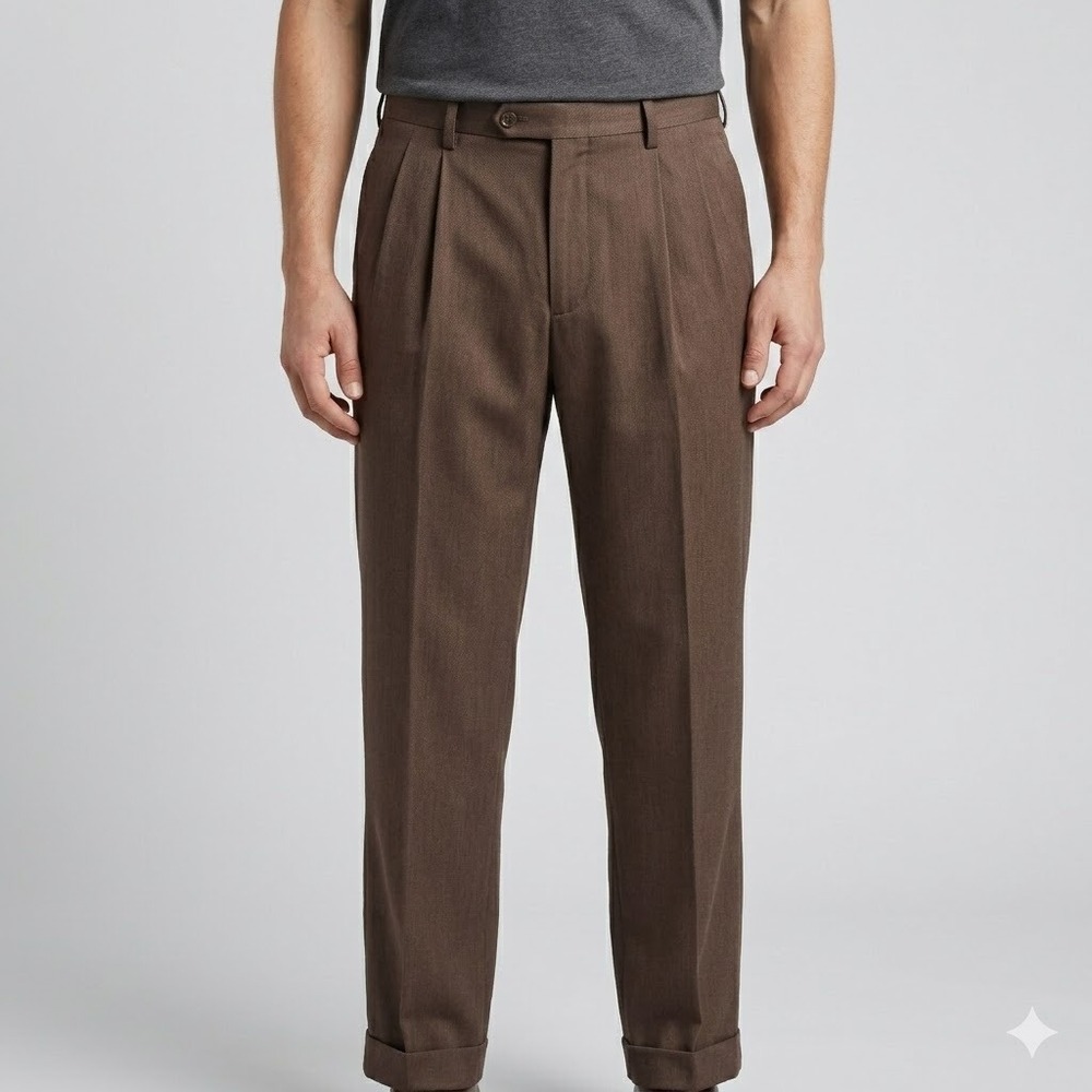 Eddie Bauer‎ Classic Fit Pleated Cuffed Pants 36 Brown